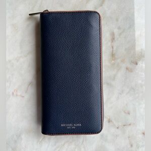 Michael Kors Dark Blue Leather Wallet with Orange trim